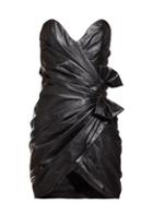 Matchesfashion.com Saint Laurent - Gathered Leather Mini Dress - Womens - Black