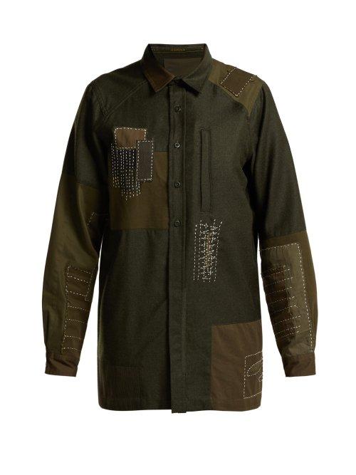 Matchesfashion.com Maharishi - Maho Stitched Wool Shirt - Womens - Dark Green