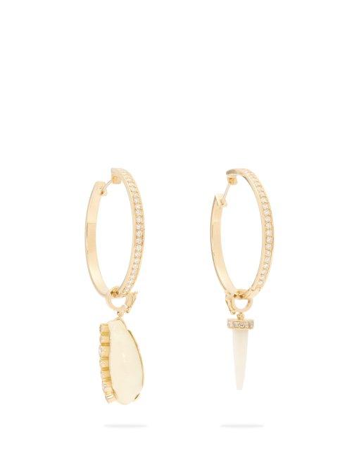 Matchesfashion.com Aron & Hirsch - Mismatched Shell, Diamond & 18kt Gold Earrings - Womens - Diamond