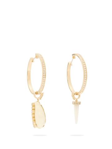 Matchesfashion.com Aron & Hirsch - Mismatched Shell, Diamond & 18kt Gold Earrings - Womens - Diamond