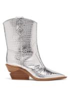 Matchesfashion.com Fendi - Cutwalk Crocodile Effect Leather Cowboy Boots - Womens - Silver