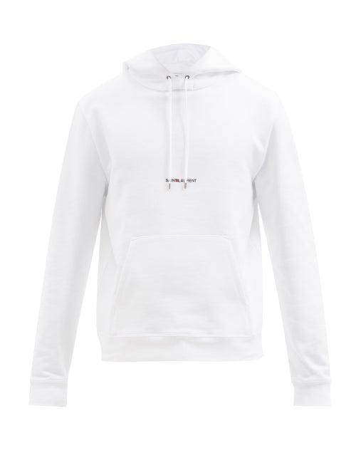 Saint Laurent - Logo-print Jersey-fleece Hooded Sweatshirt - Mens - White