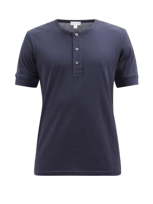 Sunspel - Cotton-jersey Henley Top - Mens - Navy