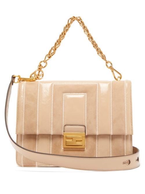 Matchesfashion.com Fendi - Kan U Medium Leather And Suede Cross Body Bag - Womens - Beige