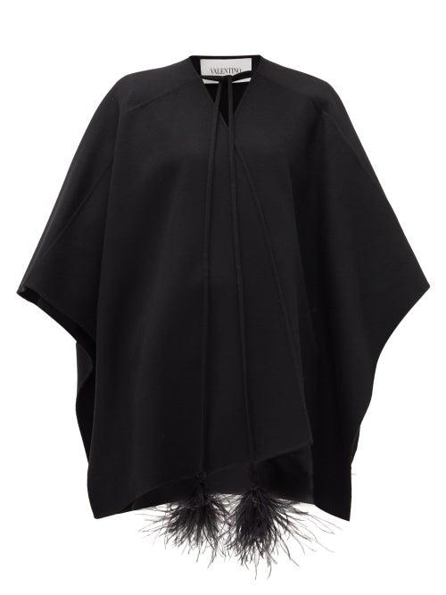 Matchesfashion.com Valentino - Feather-tassel Virgin-wool Cape - Womens - Black