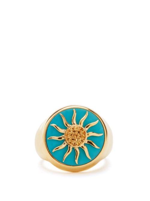 Yvonne Lon - Sun Turquoise, Citrine & 9kt Gold Signet Ring - Womens - Blue