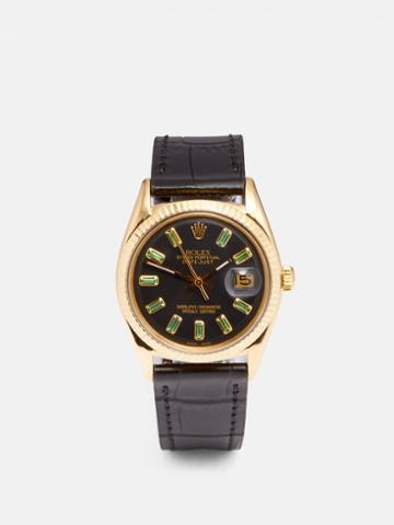 Lizzie Mandler - Vintage Rolex Datejust 36mm Emerald & Gold Watch - Womens - Black Green