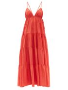 Ladies Beachwear Anaak - Josephine Scoop-back Silk-habotai Midi Dress - Womens - Orange