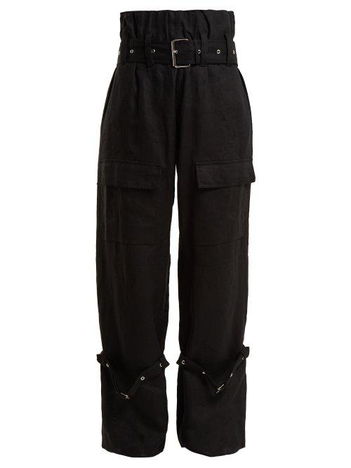Matchesfashion.com Marques'almeida - Belted Linen Cargo Trousers - Womens - Black