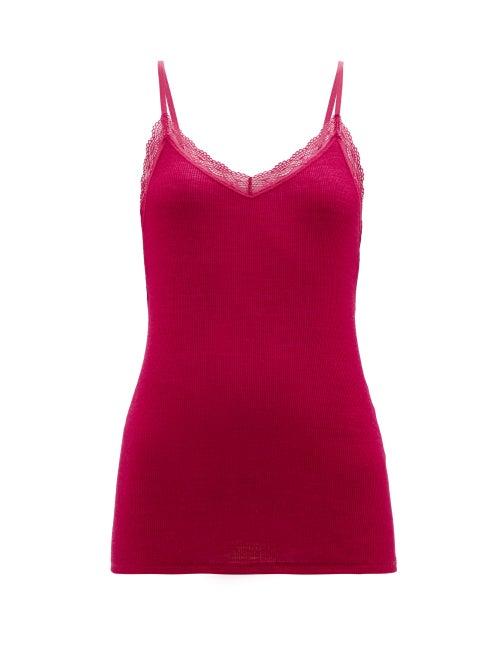 Hanro - Lace-trimmed Merino Wool-blend Cami Top - Womens - Red