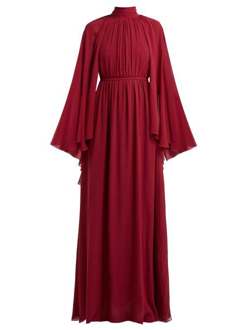 Matchesfashion.com Giambattista Valli - Gathered Cape Silk Georgette Gown - Womens - Burgundy