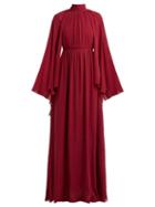 Matchesfashion.com Giambattista Valli - Gathered Cape Silk Georgette Gown - Womens - Burgundy