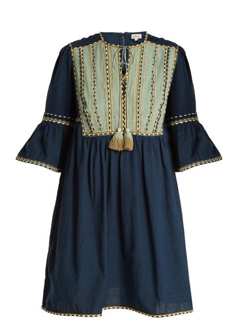 Matchesfashion.com Talitha - Massai Embroidered Cotton Mini Dress - Womens - Navy Multi