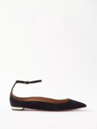 Aquazzura - Love Affair Suede Point-toe Flats - Womens - Black