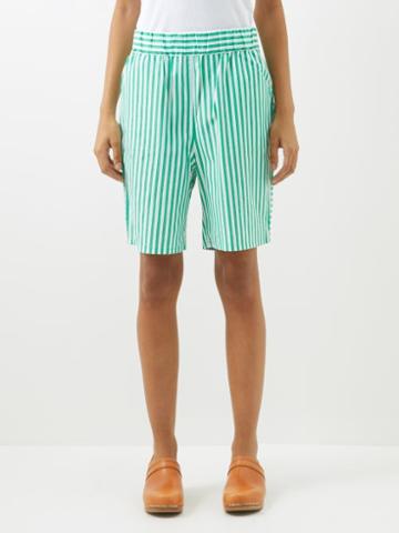 Caro Editions - Striped Cotton-poplin Shorts - Womens - Green White
