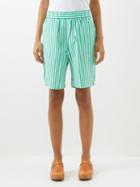 Caro Editions - Striped Cotton-poplin Shorts - Womens - Green White