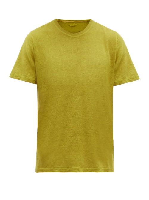 Matchesfashion.com 120% Lino - Crew Neck Linen T Shirt - Mens - Yellow