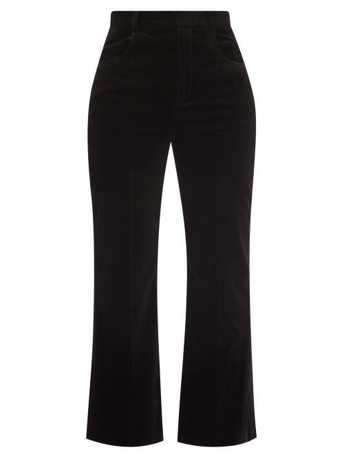 Saint Laurent - Velvet Cropped-leg Trousers - Womens - Black