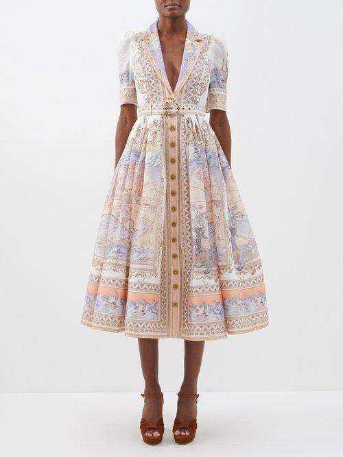 Zimmermann - High Tide Printed Linen-blend Shirt Dress - Womens - Ivory Multi