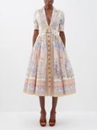 Zimmermann - High Tide Printed Linen-blend Shirt Dress - Womens - Ivory Multi