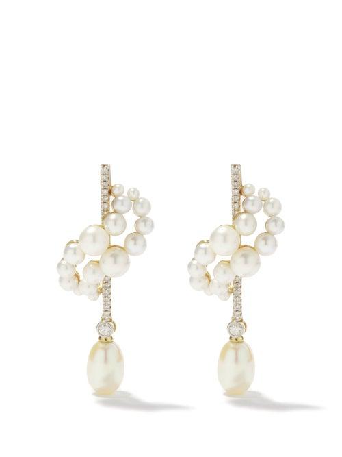 Matchesfashion.com Mateo - Curve Diamond, Pearl & 14kt Gold Earrings - Womens - Pearl