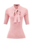 Matchesfashion.com Dolce & Gabbana - Pussy-bow Lurex-knit Ribbed Top - Womens - Pink