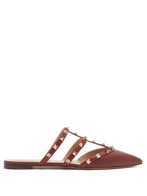 Matchesfashion.com Valentino - Rockstud Caged Grained Leather Mules - Womens - Burgundy