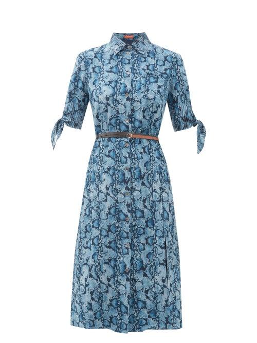 Matchesfashion.com Altuzarra - Narcissa Python-print Silk-crepe Dress - Womens - Blue