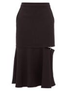 Matchesfashion.com Tibi - Anson Cut Out Hem Stretch Jersey Midi Skirt - Womens - Black