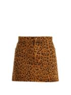 Matchesfashion.com Saint Laurent - Leopard Print Denim Mini Skirt - Womens - Leopard