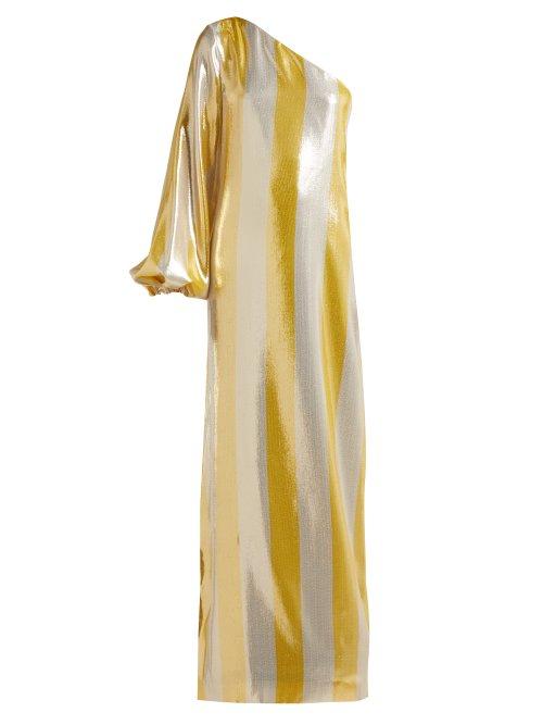 Matchesfashion.com By. Bonnie Young - Asymmetric Striped Lam Gown - Womens - Metallic