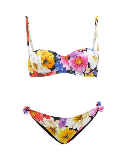 Dolce & Gabbana - Giardino Floral-print Bikini - Womens - Black Floral