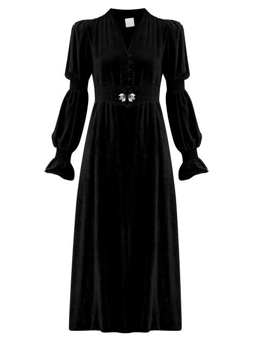 Matchesfashion.com Loretta Caponi - Grace Slit-front Crystal-embellished Midi Dress - Womens - Black