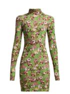 Matchesfashion.com Vetements - Floral Print Long Sleeved Mini Dress - Womens - Green Multi