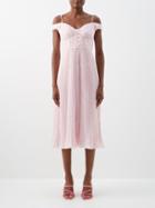 Self-portrait - Gingham Off-the-shoulder Chiffon Midi Dress - Womens - Light Pink