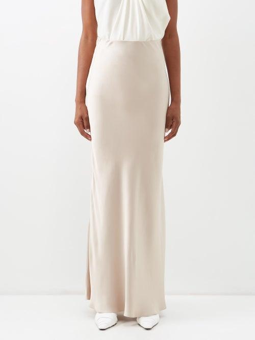Brunello Cucinelli - Bias-cut Silk-satin Maxi Skirt - Womens - Beige