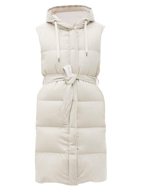 Matchesfashion.com Brunello Cucinelli - Reversible Quilted-down Wool Longline Gilet - Womens - Light Grey