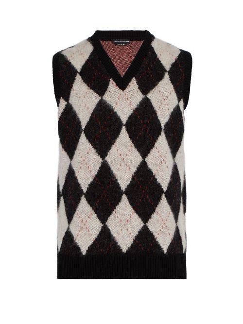 Matchesfashion.com Alexander Mcqueen - Mohair Blend Argyle Vest - Mens - White Black
