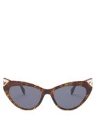 Matchesfashion.com Fendi - Ff Logo Crystal Embellished Cat Eye Sunglasses - Womens - Brown