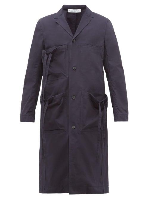 Matchesfashion.com Jw Anderson - Drawstring Ties Cotton Canvas Overcoat - Mens - Navy