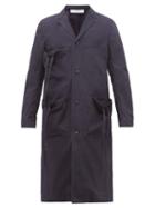 Matchesfashion.com Jw Anderson - Drawstring Ties Cotton Canvas Overcoat - Mens - Navy