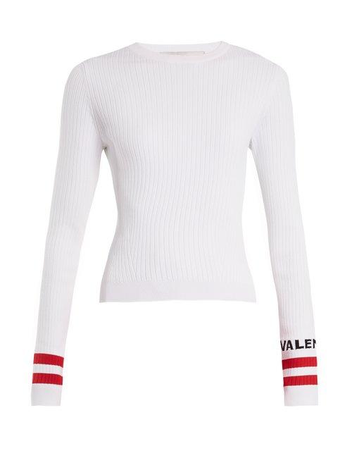 Matchesfashion.com Valentino - Logo Intarsia Striped Stretch Knit Sweater - Womens - White Multi