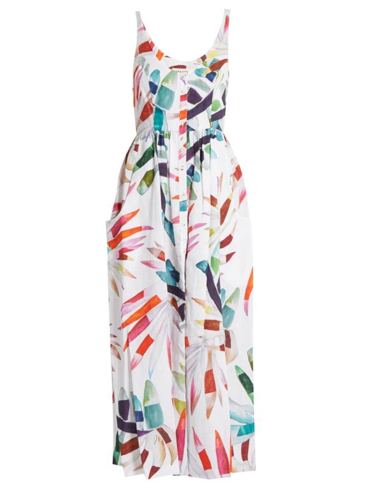 Mara Hoffman Xylophone White-print Button-down Midi Linen Dress