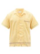 Mens Rtw Harago - Cross-stitched Cotton Short-sleeved Shirt - Mens - Yellow