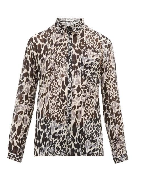 Matchesfashion.com Saint Laurent - Leopard-print Cotton-blend Crinkle-georgette Shirt - Mens - Black White