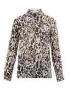 Matchesfashion.com Saint Laurent - Leopard-print Cotton-blend Crinkle-georgette Shirt - Mens - Black White