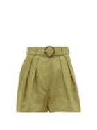 Matchesfashion.com Zimmermann - Super Eight High-rise Belted Linen Shorts - Womens - Khaki