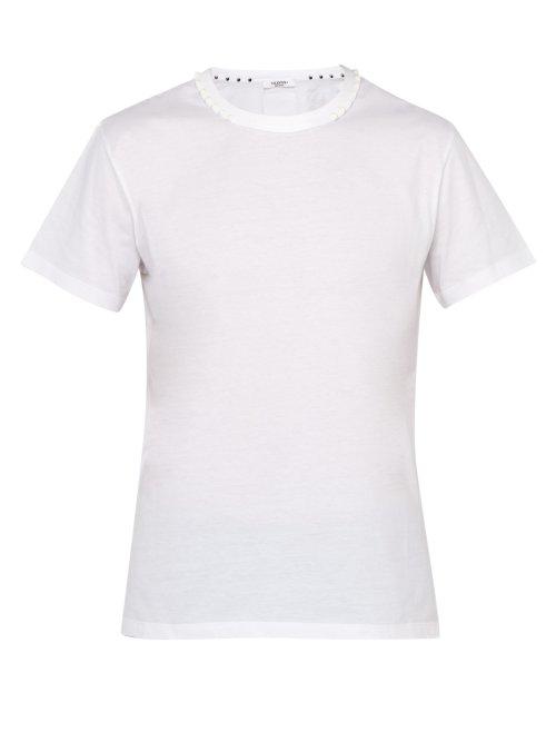 Matchesfashion.com Valentino - Rockstud Embellished Cotton T Shirt - Mens - White