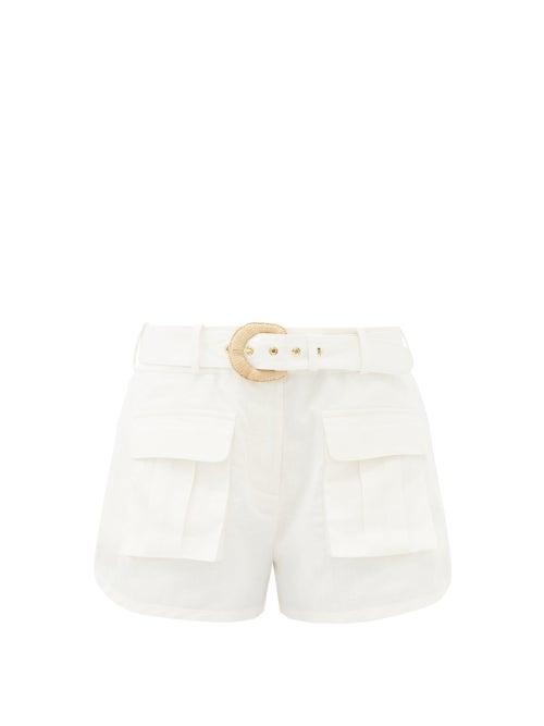 Matchesfashion.com Zimmermann - Brighton High-rise Safari-pocket Linen Shorts - Womens - White