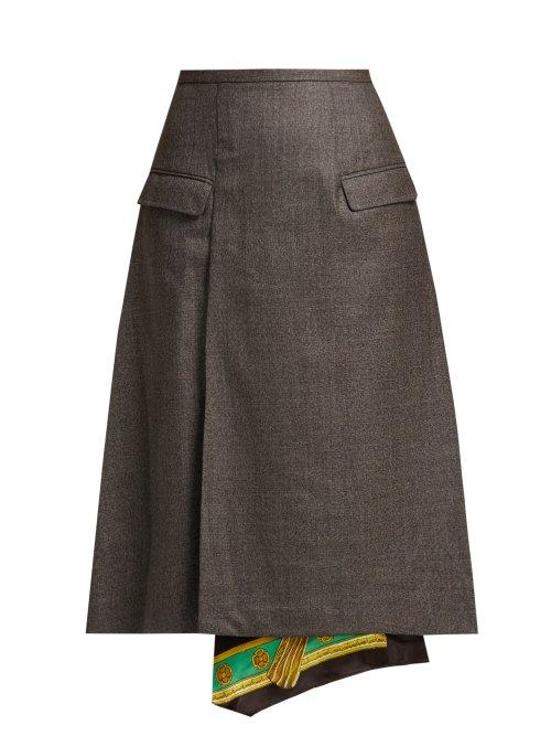 Matchesfashion.com Toga - Scarf Lined Wool Skirt - Womens - Grey